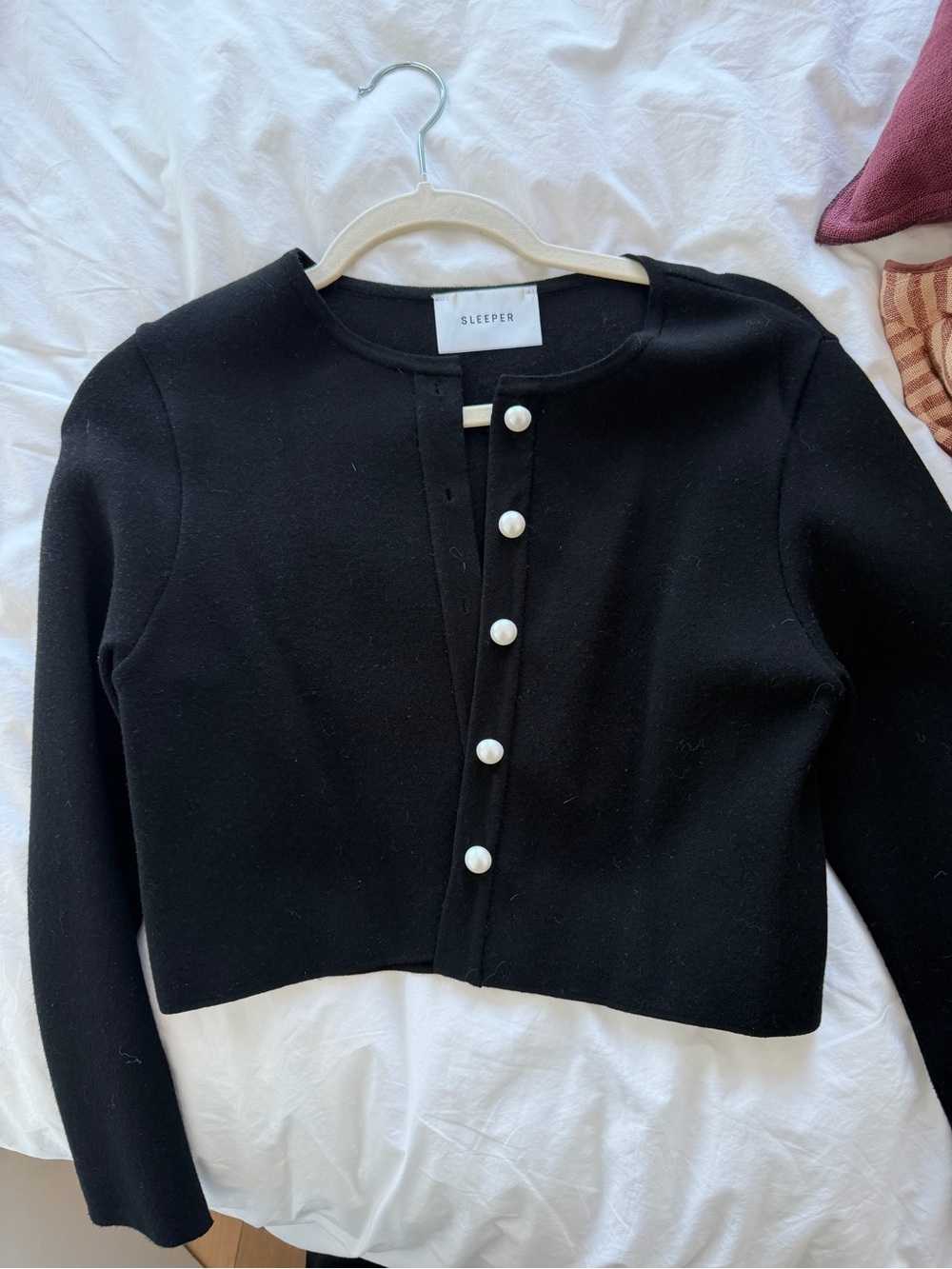 Sleeper Black Cropped Cardigan with Pearl Buttons